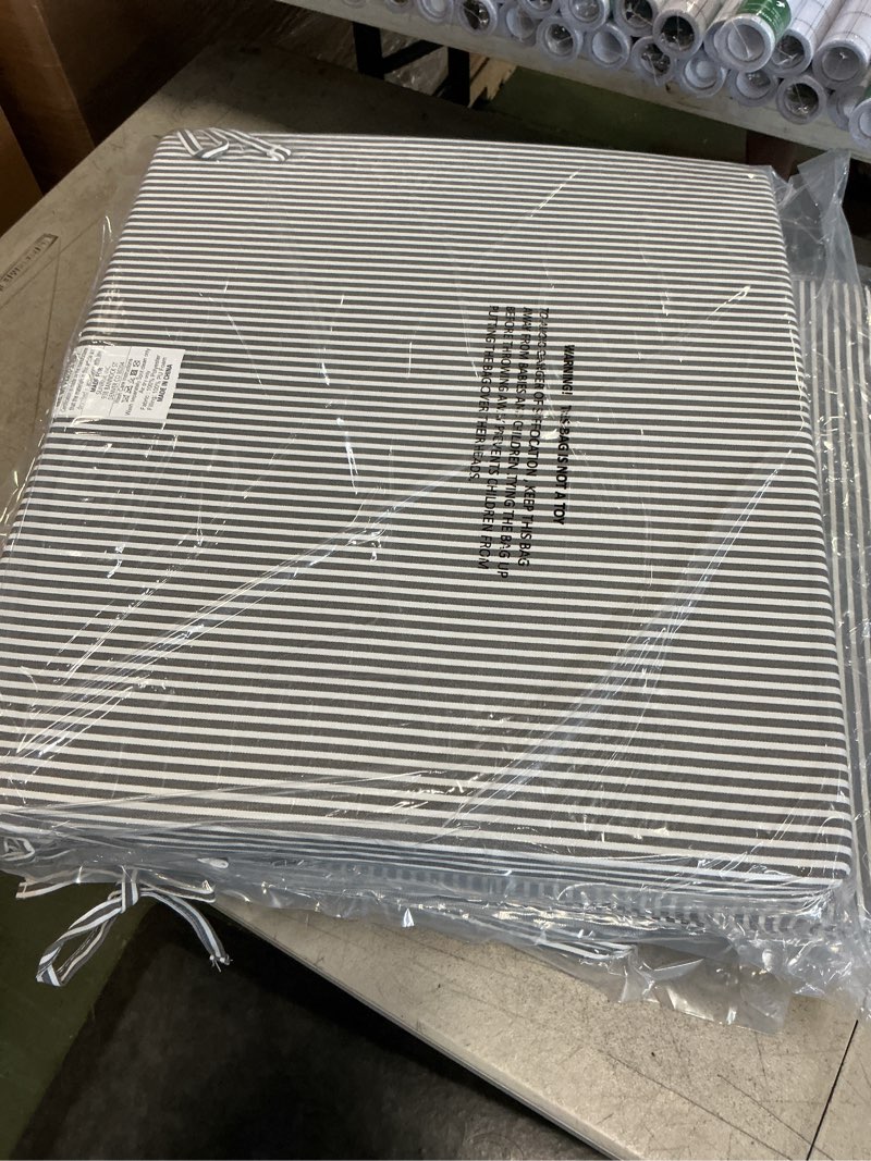 Set of 4 Grey and White Striped Seat Cushions 18”x16”x2”