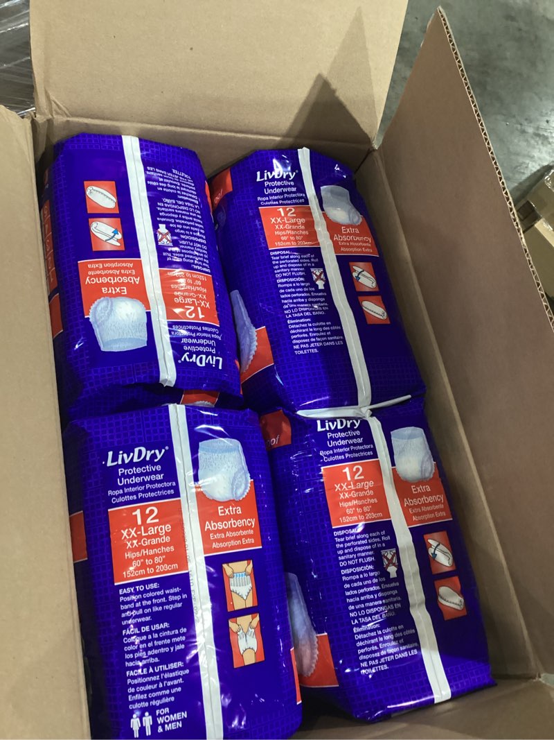 Condition photo showing New/Like New for 4 x12 livdry adult xxl incontinence underwear, extra absorbency adult diapers, leak protection, xx-large,