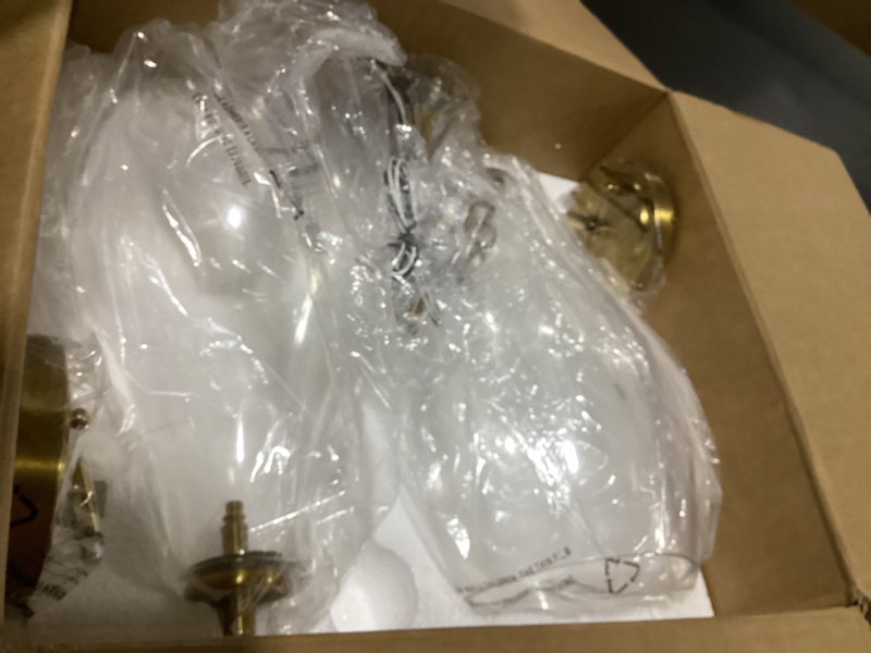 Condition photo showing New/Like New for 2-pack pendant lights kitchen island, 8" gold hanging light fixtures with clear glass shade, modern brass kitchen pendant lighting over island for dining room, ad-25045-2pb-gd brushed gold 2-pack
