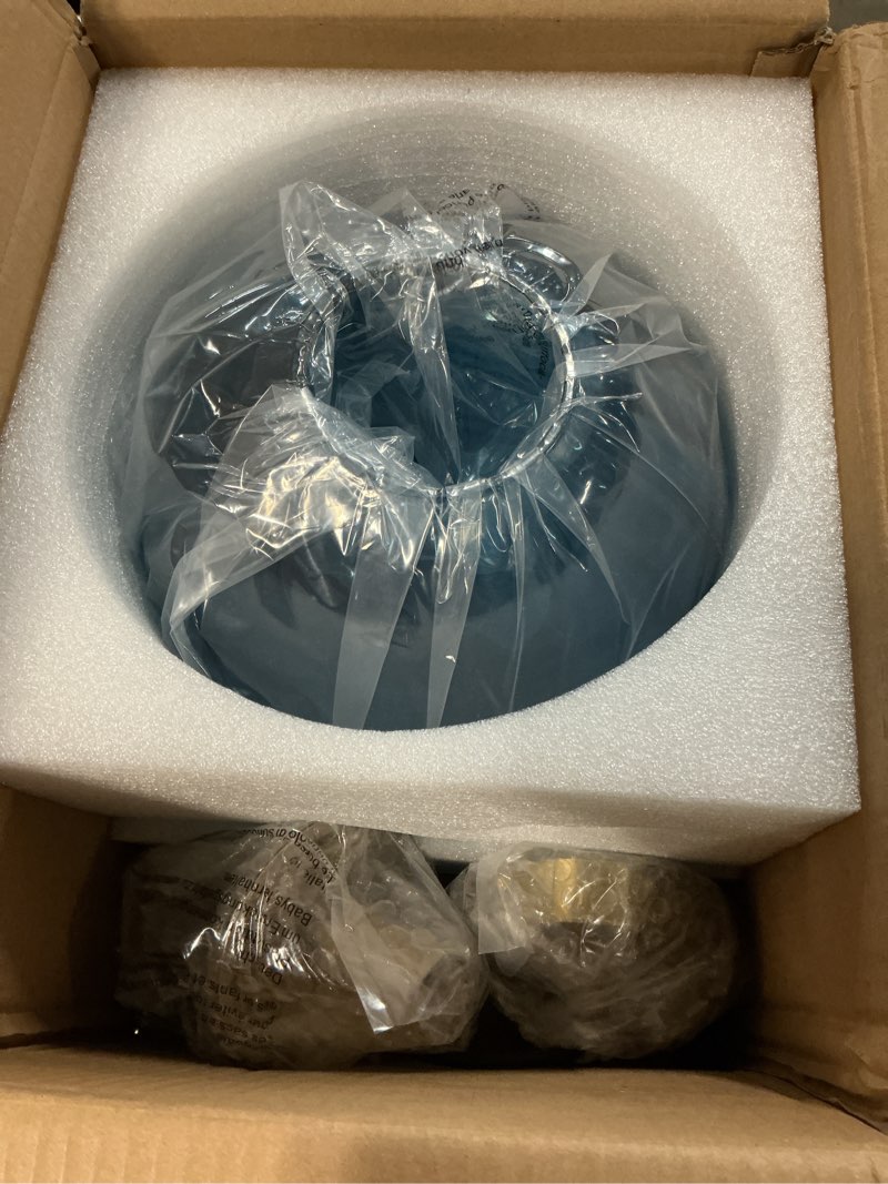 Condition photo showing Good Condition for kco lighting vintage gold large 9.8” blue ribbed glass globe pendant light | e26 adjustable hanging lamp for flat sloped vaulted ceiling, mid century modern hanging light for kitchen island dining room blue 9.8" 1-light