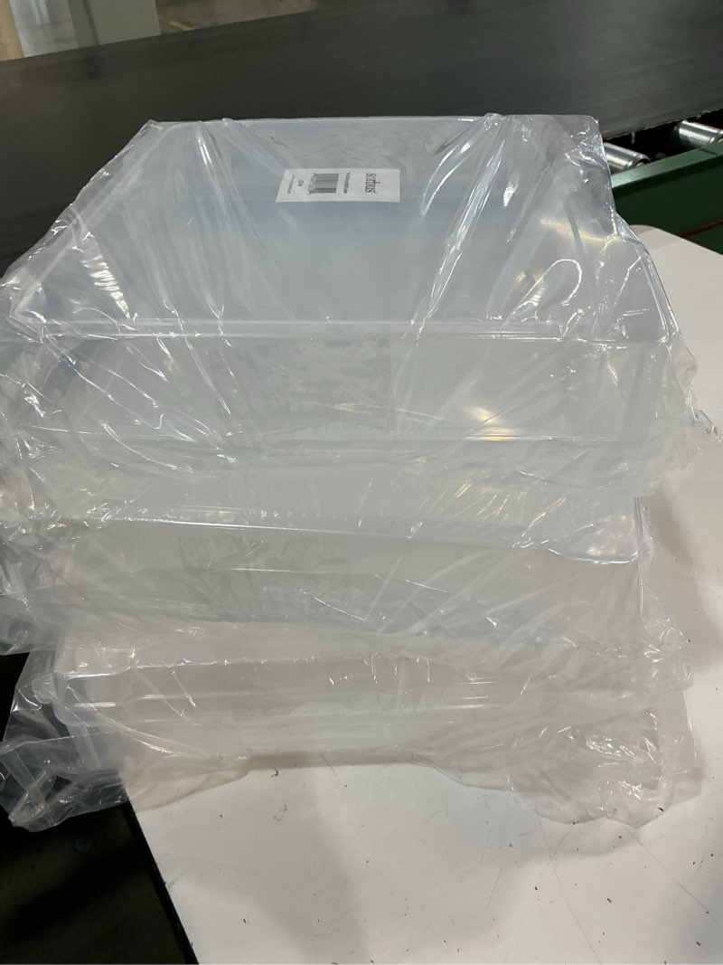 Condition photo showing Good Condition for iris usa board game storage |made in usa| slim craft case (3-pack) - clear | fits 12\" x 12\" & a4 paper, organizers with built-in handle & snap-tight lids, containers for puzzles, art & scrapbooking 3 pack