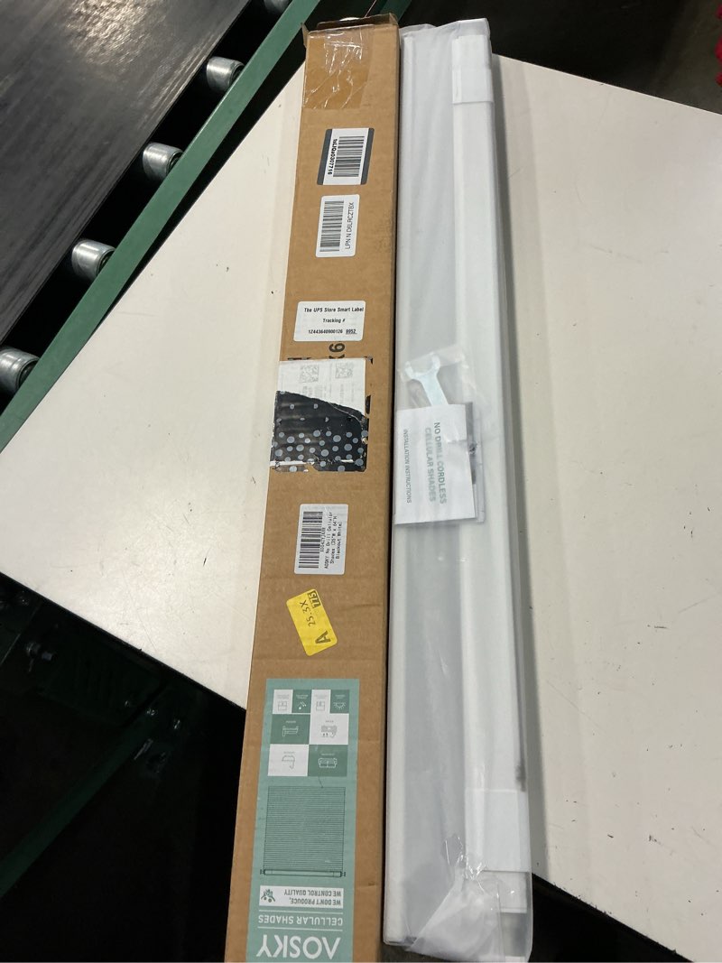 Condition photo showing New/Like New for aosky no drill cordless blackout cellular shades, 35" w x 64" h, white | no tools honeycomb blinds for indoor windows, free-stop blackout shades for home, thermal insulated, noise reducing blackout-white 35"w x 64"h