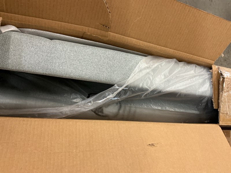 Condition photo showing As Is for IOILORI Queen Size Bed Frame Platform with Velvet Upholstered Headboard, Sturdy Wooden Slats, No Spr