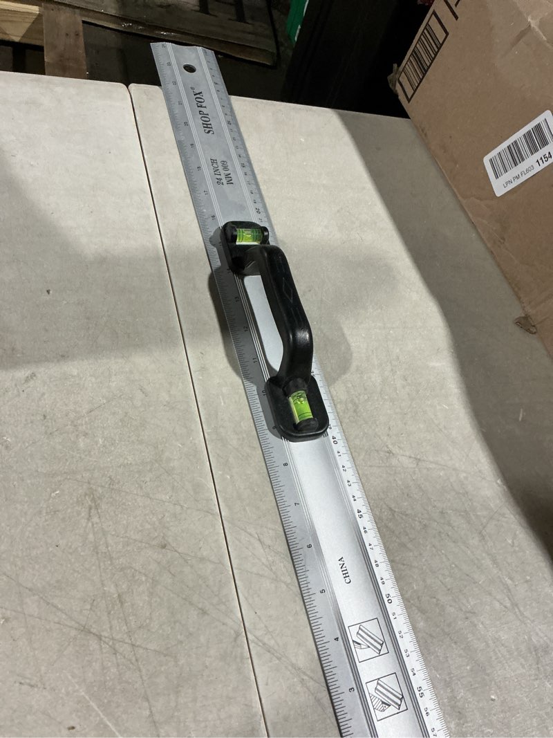 Condition photo showing As Is for Aluminum Straight Edge Ruler with Handle - It is A Level, A Straight Edge, and A Centimeters Ruler - Ideal for Cutting, Much Safer Because of The Handle. It is Easy to Use and Light Weight.