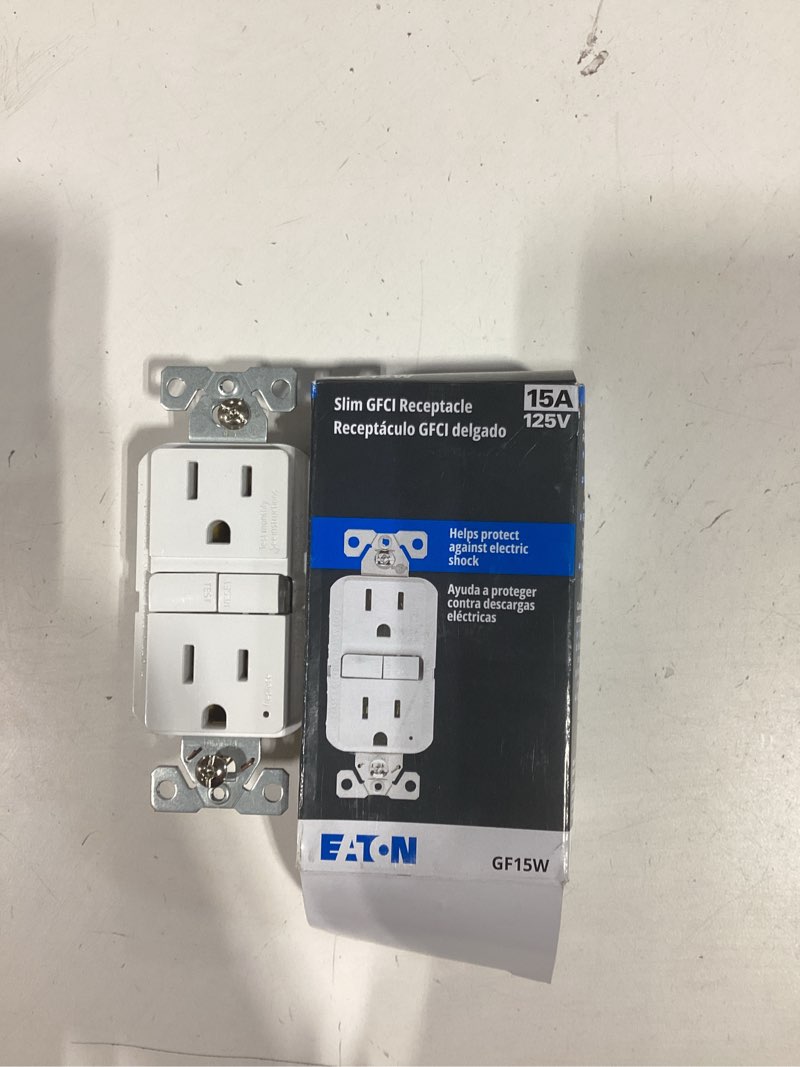 Condition photo showing New/Like New for eaton 15-amp 125-volt gfci residential decorator outlet, white