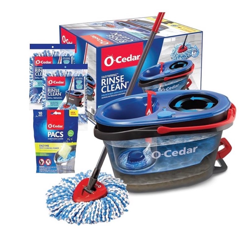o-cedar easywring rinseclean microfiber spin mop & bucket floor cleaning system with 2 extra refills with citrus pac (variety pack)