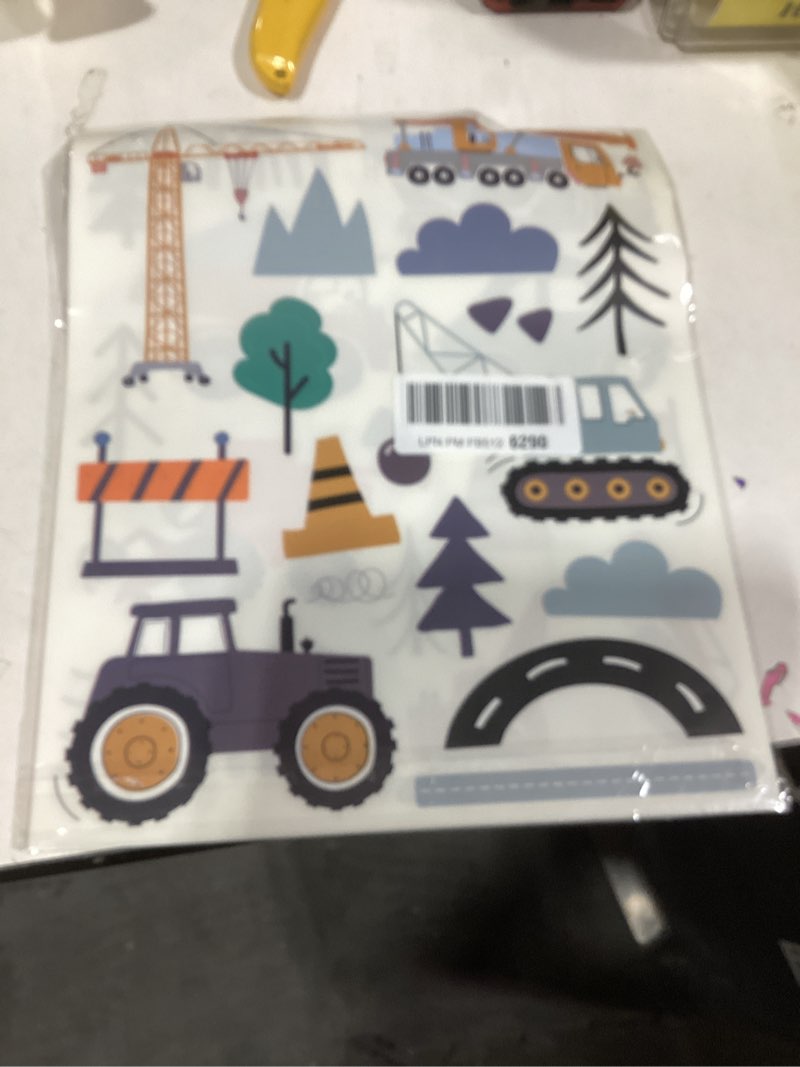 Condition photo showing New/Like New for Construction Vehicles Wall Decals - 90Pcs (6 Sheets) Peel & Stick Removable Wall Stickers for Boys Room, Nursery, Playroom - Trucks, Excavator, Crane Theme Boho Kids Bedroom Decor, Easy DIY