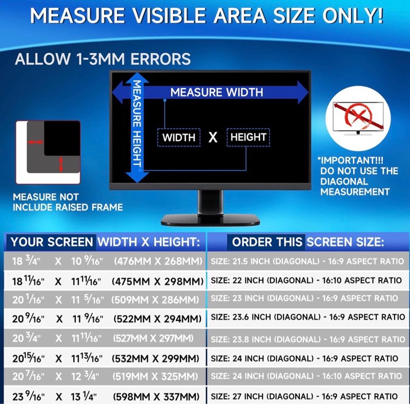 Magicmoon 2-Pack 24 Inch Computer Privacy Screen Filter, Anti-Spy/Glare Protector Film for Widescreen Monitor with 16:9 Aspect Ratio (Width x Height: 531mm x 298mm) [2 Pack] 24 Inch 16:9 Aspect Ratio