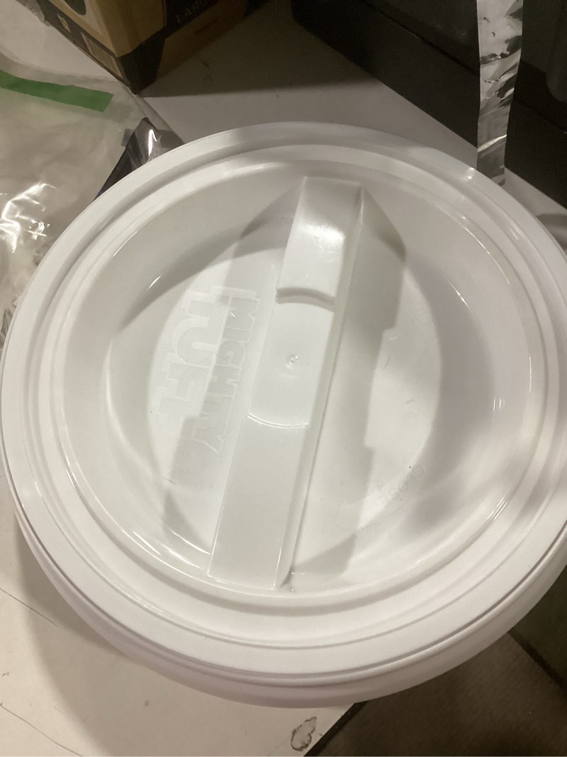 Condition photo showing As Is for United Solutions 5-gallon White Plastic Bucket lid I