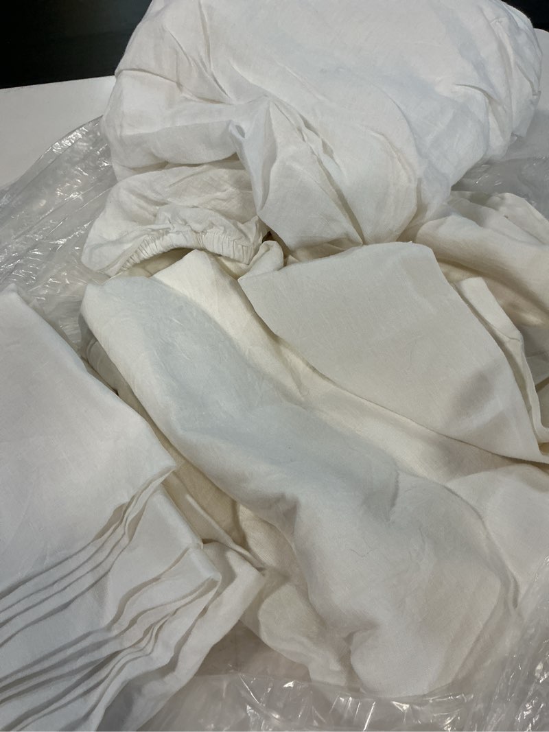 Condition photo showing As Is for quince european linen sheet set of 4, king, white