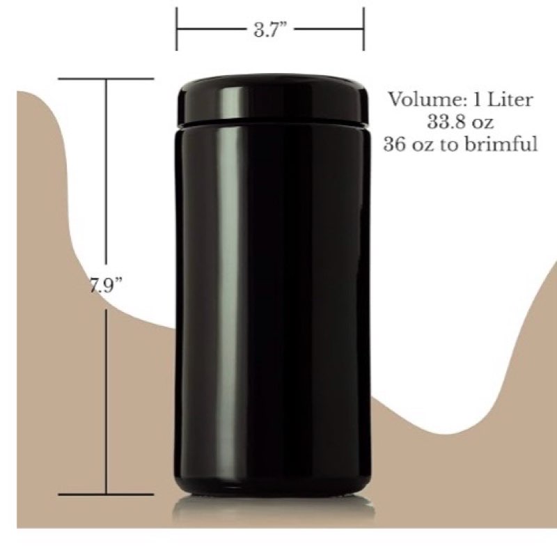 black ultraviolet glass jar with lid | 1 liter 33.8 oz airtight smell proof container | wide neck herb storage, ideal for coffee, tea, spices, dried goods, tall glass jar for kitchen