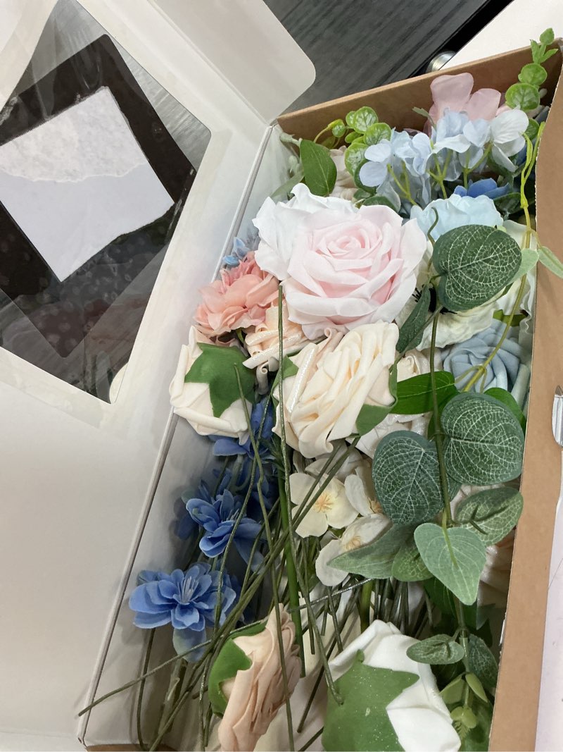 Condition photo showing New/Like New for ling's moment fake flowers box, faux artificial greenery stems foam roses poppy gardenia silk hydrangea peony fabic flower for centerpieces bouquet wedding floral vase, english pastel, deluxe combo pk-english pastel deluxe
