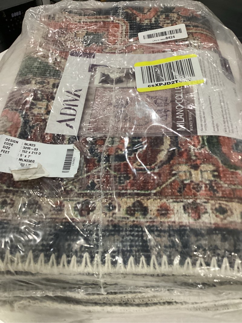 Condition photo showing Good Condition for phantoscope vintage collection area rug 5'x7' for living room - washable rug large boho carpet non-slip for bedroom dining room, indoor low-pile neutral distressed accent rug, rust/multi