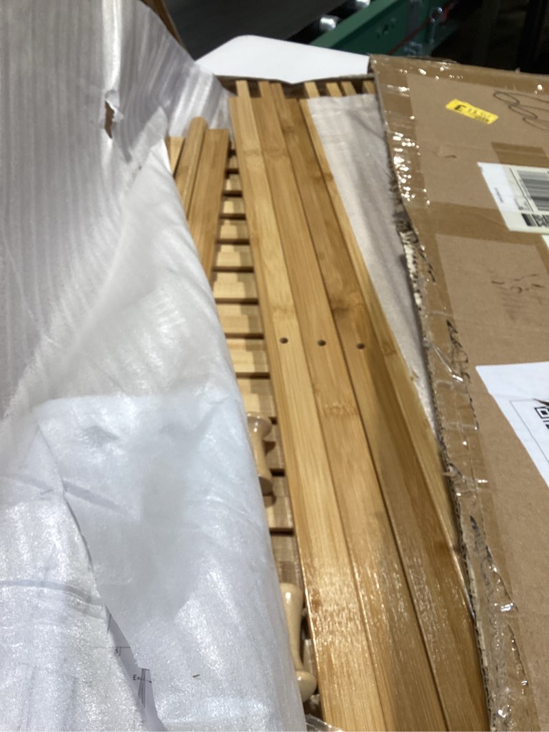 Condition photo showing Good Condition for bamboo clothing rack with top hanging garment rod, 2 side hooks & bottom 2-tier shelves – space-saving organizer for clothes, hats, bags & shoes 2 shelf