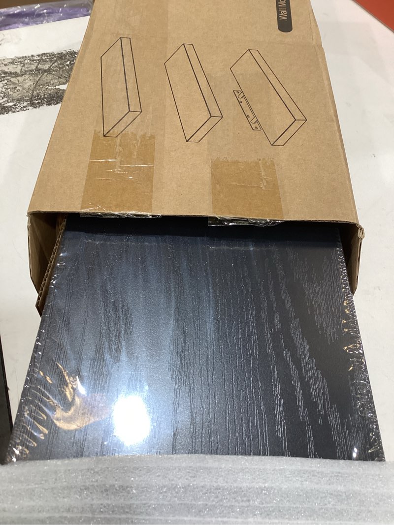 Condition photo showing Good Condition for bayka floating shelves for wall, wall mounted rustic wood shelves for bathroom, bedroom, living room, kitchen, hanging shelf for books/storage/room decor with 22lbs capacity (black, set of 3, 15.7in) a. black - universal classic style 3 15.7inches