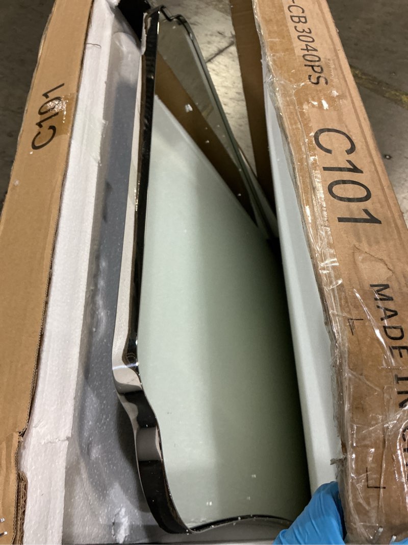 Condition photo showing Good Condition for andy star 30"x40" chrome bathroom mirror, decorative scalloped shape wall mirror with stainless steel frame, modern wave-edge design for vanity, hallway, lounge decor chrome 40"l x 30"w