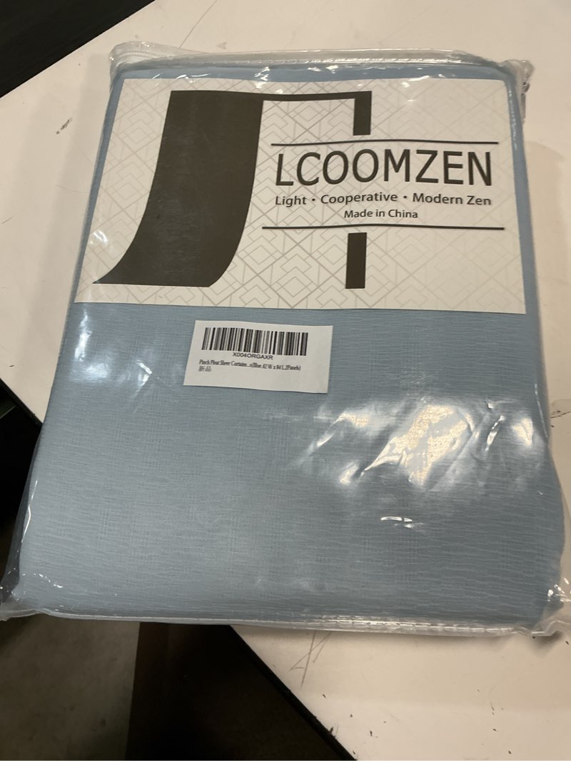 Condition photo showing New/Like New for pinch pleated sheer curtains 108 inch length 2 panels set, blue semi voile sheer curtains for bedroom living room pinch pleated soft touch light filtering drapes(blue, 42 w x 108 l, 2 panels) blue 42"w x 108"l (pack of 2)
