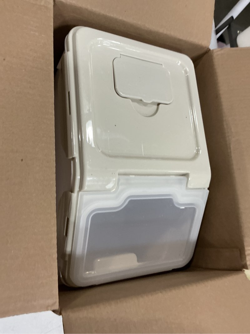 Condition photo showing As Is for winiaer airtight food storage containers, large capacity pet food storage container, kitchen pantry storage bin for rice, cereal, flour, snacks