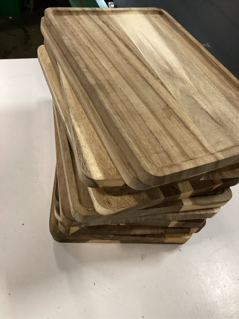 Condition photo showing Good Condition for roshtia 12 pcs acacia wood serving tray rectangular wooden serving platter christmas dinner plates wood cheese charcuterie board for food vegetable, charcuterie, appetizer (8'' x 12'' x 0.6'') 12 8'' x 12'' x 0.6''