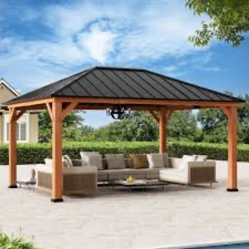 Sequoia 12 Ft. X 16 Ft. Premium Cedar Wood Hard Top Gazebo With Galvanized Steel Slope Metal Roof