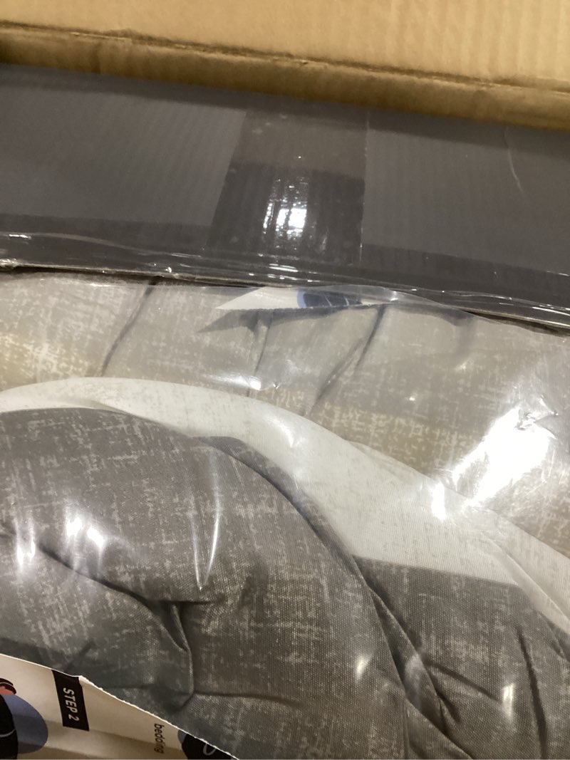 Condition photo showing Good Condition for Madison Park Essentials Queen Comforter Set, Bed in A Bag Comforter & Sheet Set, Modern Casual Stripes Print, All Seasons, Soft Microfiber Bedding Makeover, Matching Shams, Queen Taupe/Grey 7 Piece Taupe/Grey Queen