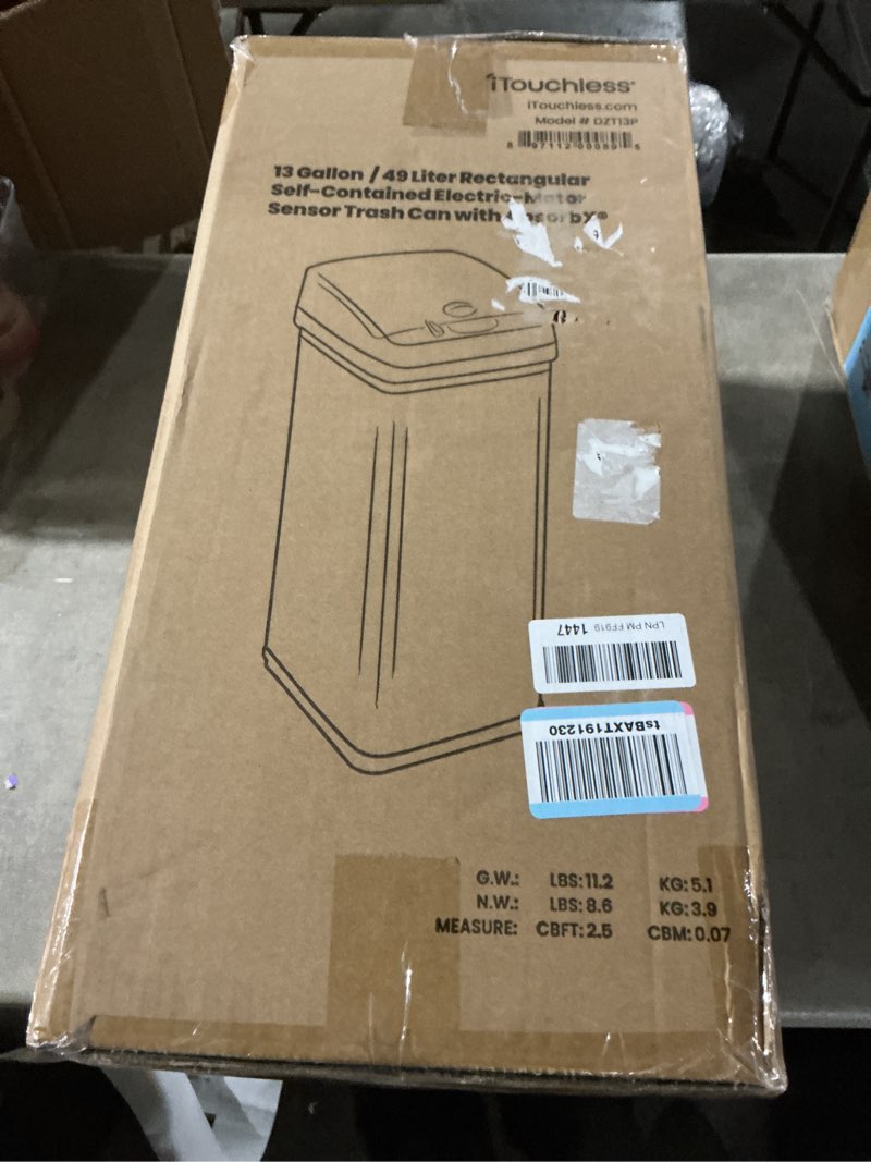 Condition photo showing Good Condition for iTouchless 13 Gallon Stainless Steel Kitchen Trash Can with AbsorbX Odor Filter System, Powered by Batteries (not Included) or Optional AC Adapter (Sold Separately), Original Stainless Steel