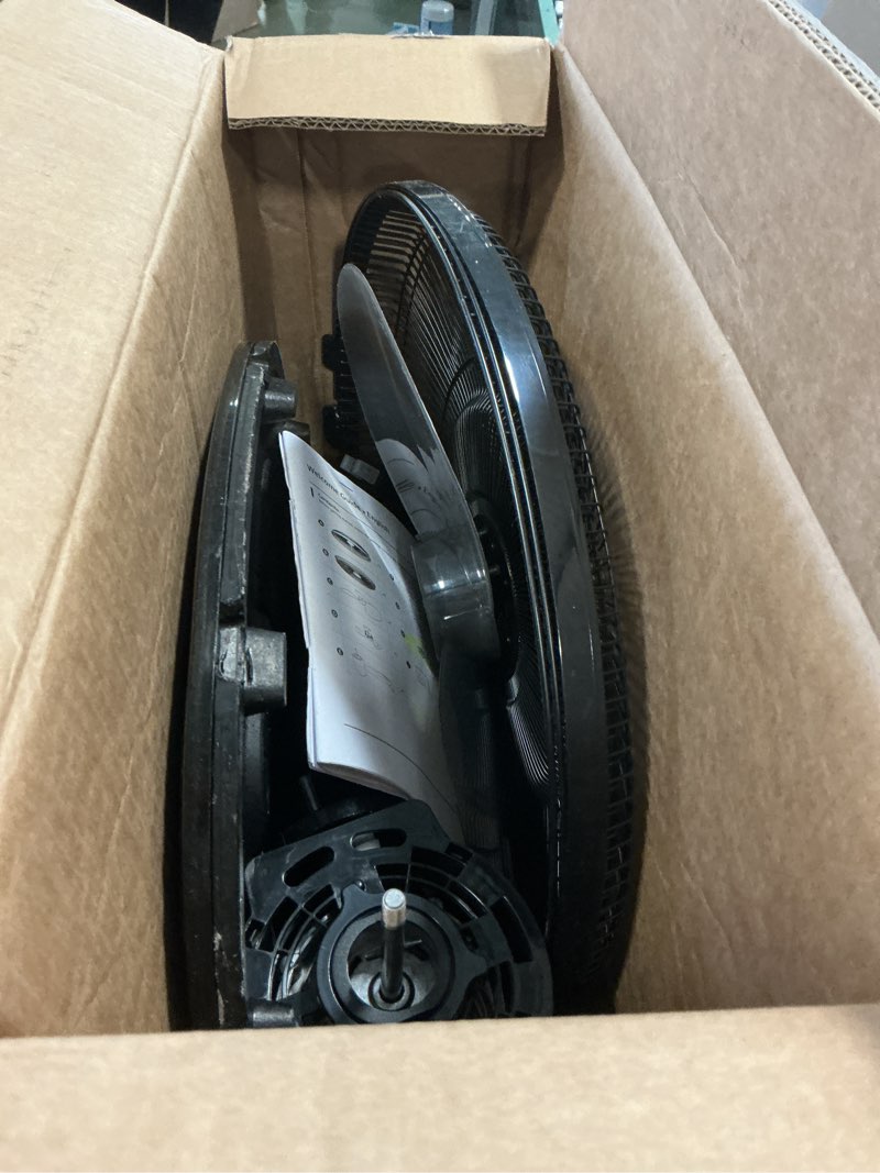 Condition photo showing As Is for Amazon Basics 16" Pedestal Fan with Remote, Floor Fan, Standing Fan for Bedroom, Living Room, Office, with 3 Speeds, 3 Modes, Timer, Dual-Layered Blades, Adjustable Height, Tilt Head, 60W, Black 3-Speed, AC Motor