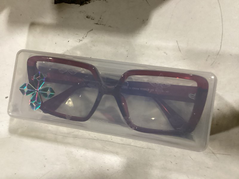 Condition photo showing Good Condition for visoone oversized tr90 blue light blocking glasses fashion accessories non prescription for women harvard burgundy red clear