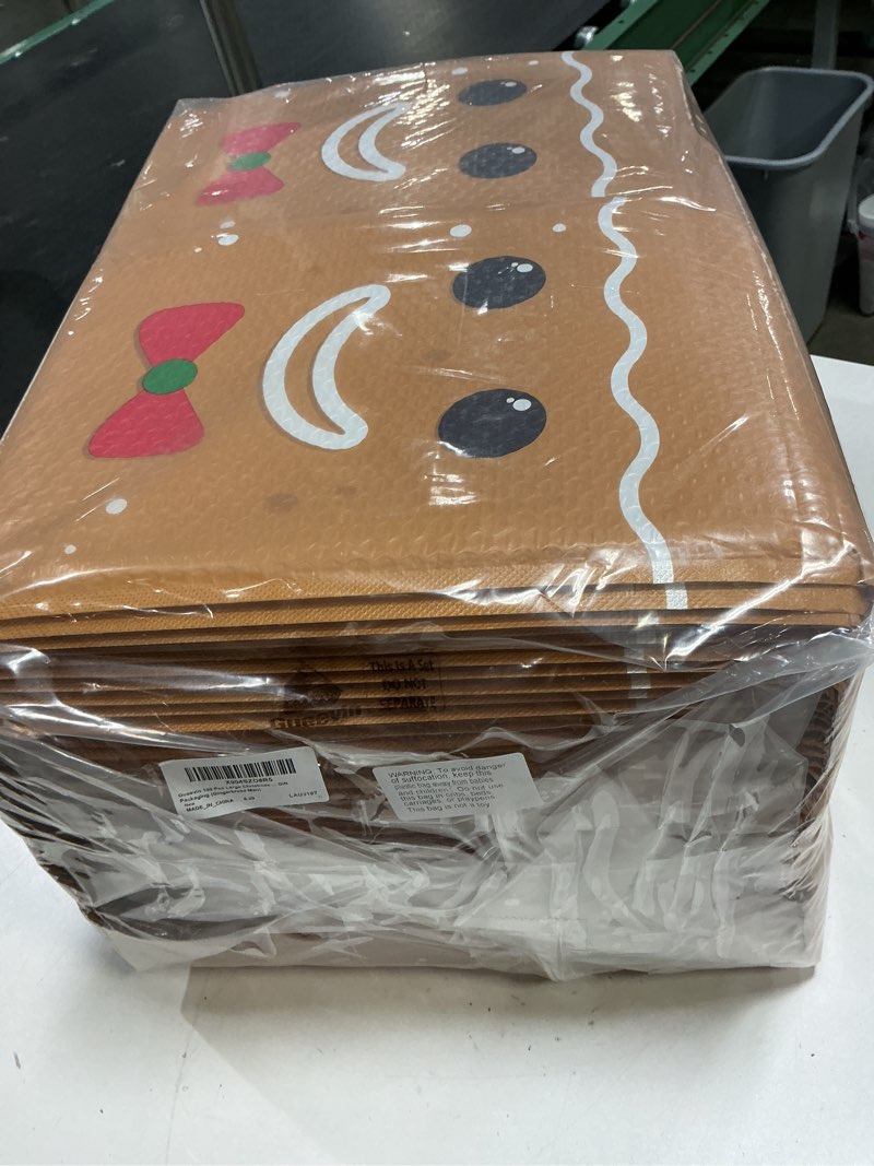 Gueevin 100 Pcs Large Christmas Poly Bubble Mailers 10 x 13 Inch Christmas Padded Bubble Envelopes Self Adhesive Shipping Bag for Xmas Business Gift Packaging(gingerbread man)