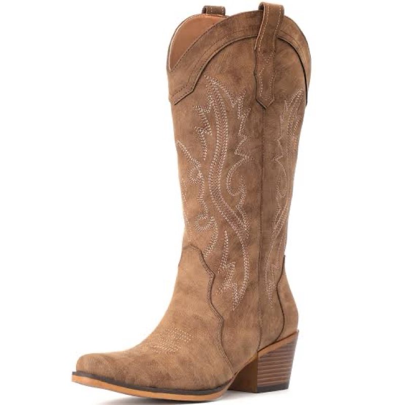Size 8 Cowboy Boots For Women Western Cowgirl Boots with Chunky Heel Mid Calf Snip Toe Ideal for low insteps