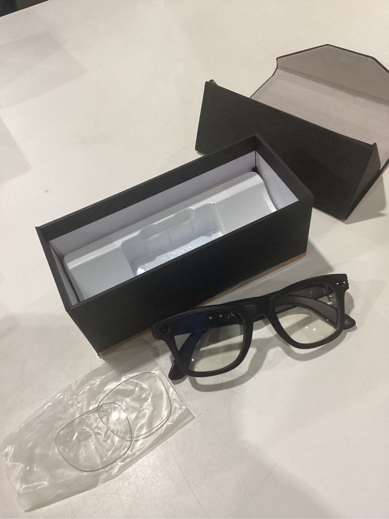 Condition photo showing Good Condition for AI Smart Glasses with Camera and Bluetooth,8MP 2K HD Camera Glasses,AI Voice Control,AI Photo Recognition and Translation,Smart Anti-Blue Light Glasses,IP67 Waterproof for Driving,Outdoor,+2 Lenses. Matte Black Frames,Blue Light Filtering Lenses
