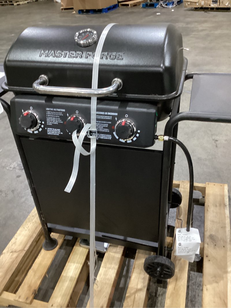 Condition photo showing As Is for master forge large 550-sq.in black 3 -burner liquid propane gas grill