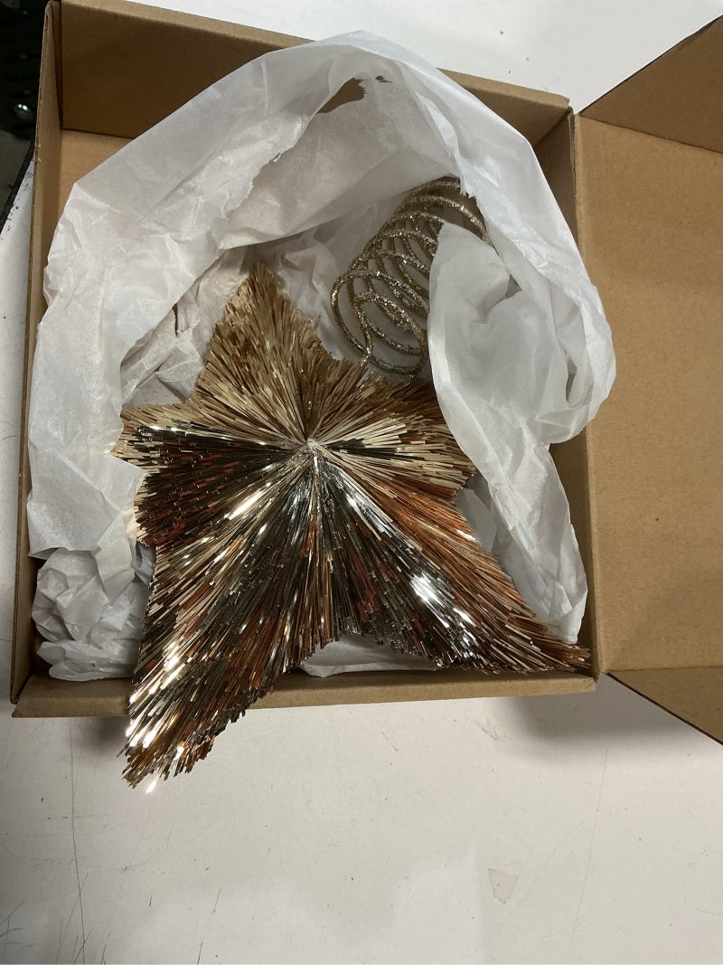 Condition photo showing Good Condition for Gejoy 8.2 Inch Champagne Christmas Star Tree Topper Large Gold Bethlehem Star Topper with Glitter Sequin Xmas Holiday Ornament Decoration for Christmas Tree