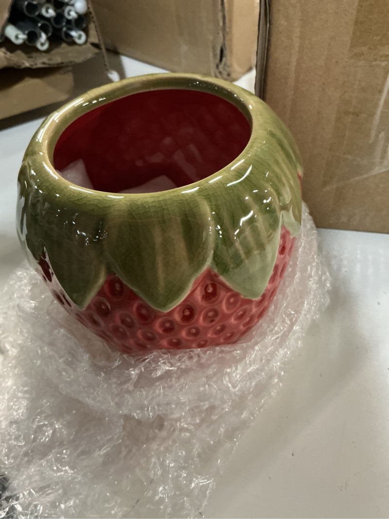Condition photo showing Good Condition for ceramic strawberry vase, cute fresh flowers vases, small fruit vases for strawberry party, kitchen decor(red) small-3.5' red