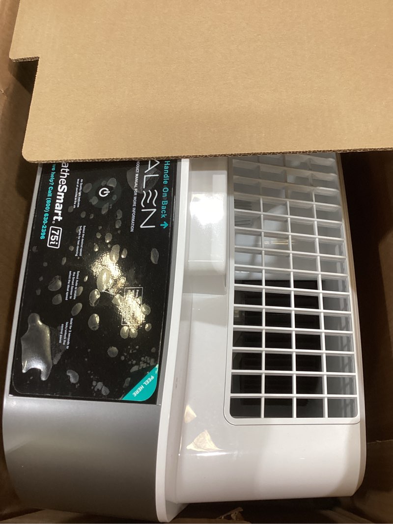 Condition photo showing As Is for alen air purifier breathesmart 75i hepa with odor filter for large rooms up to 2800 sq. ft. - perfect for living room & kitchen - captures dust + pet dander & household odors - white white odor