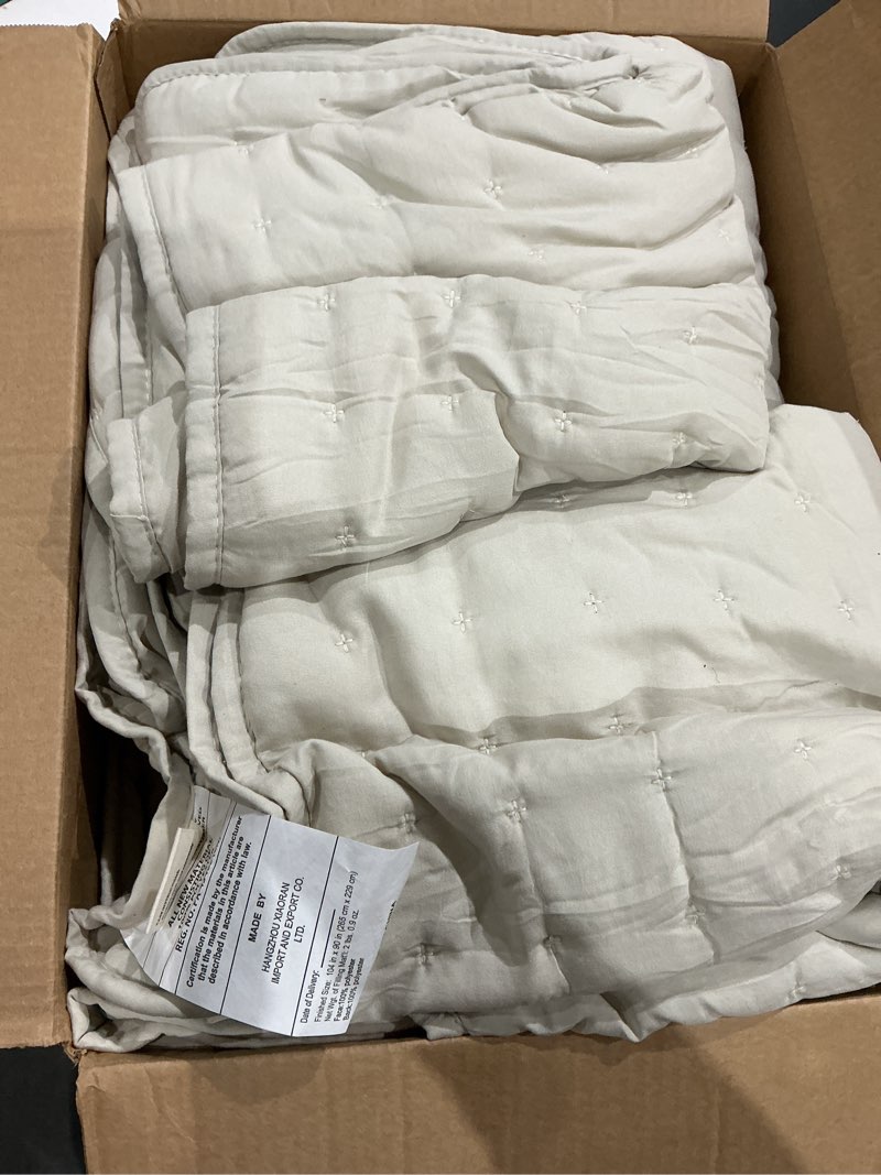 Condition photo showing As Is for wdcozy beige king size quilt bedding sets with 2 pillow shams, neutral lightweight soft bedspread coverlet, quilted blanket thin comforter bed cover for all season, 3 pieces, 104x90 inches wheat king