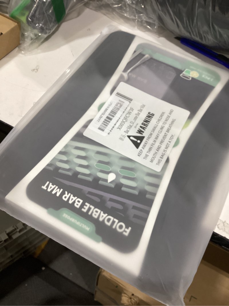 Condition photo showing New/Like New for Bar Mat, Bar Accessories, Multifunctional Folding Cocktail Mat with Cutting Board, 18" X 12"(Black) Drying Mats,Bar Mat for Countertop,Bar Decorations for Home, Outdoor Bar Accessories,Travel Black 18"L x 12"W