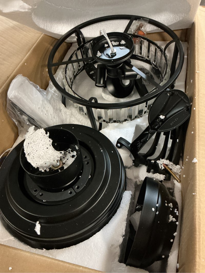 Condition photo showing As Is for 52 inch chandelier ceiling fans with lights and remote quiet and reversible dc motor black caged modern ceiling fan for bedroom living room