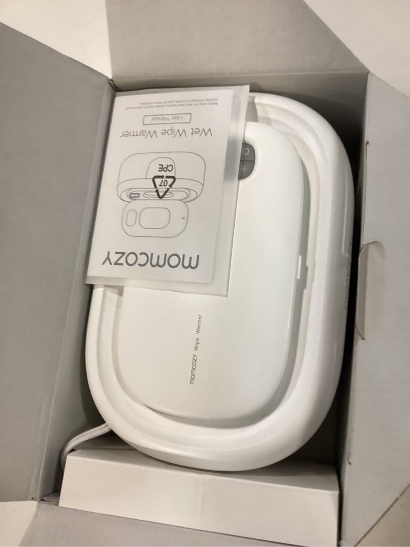 Condition photo showing Good Condition for momcozy baby wipe warmer, innovative spring design, large capacity wipes dispenser for 60-80pcs, fast & even heating, 4 modes of temperature heating control, diaper wipe warmer with night light, grey grey regular