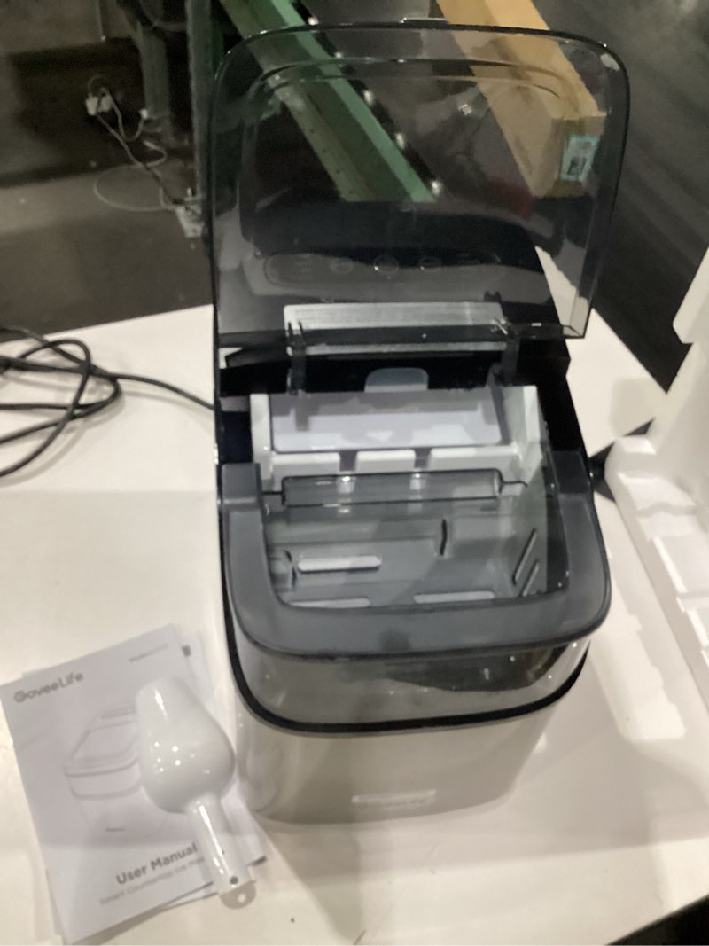 Condition photo showing Good Condition for goveelife smart ice maker countertop, portable ice machine with voice control, 9 ice cubes in 6 minutes 3 sizes, 26lbs/24hrs, self cleaning rgb lights, quiet ice maker with scoop for kitchen silver