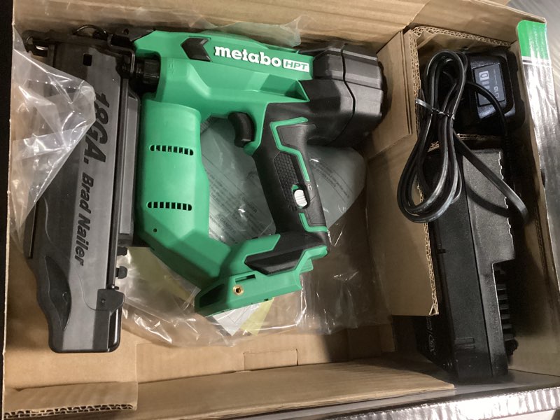Condition photo showing As Is for Metabo HPT 18V MultiVolt Brushless Compact Cordless Brad Nailer Kit, 18 Gauge Nailer with Power Tool 2.0Ah Lithium Ion Battery, Drives 5/8" to 2" Brad Nails, NT1850DFT NT1850DFT NT1850DFT