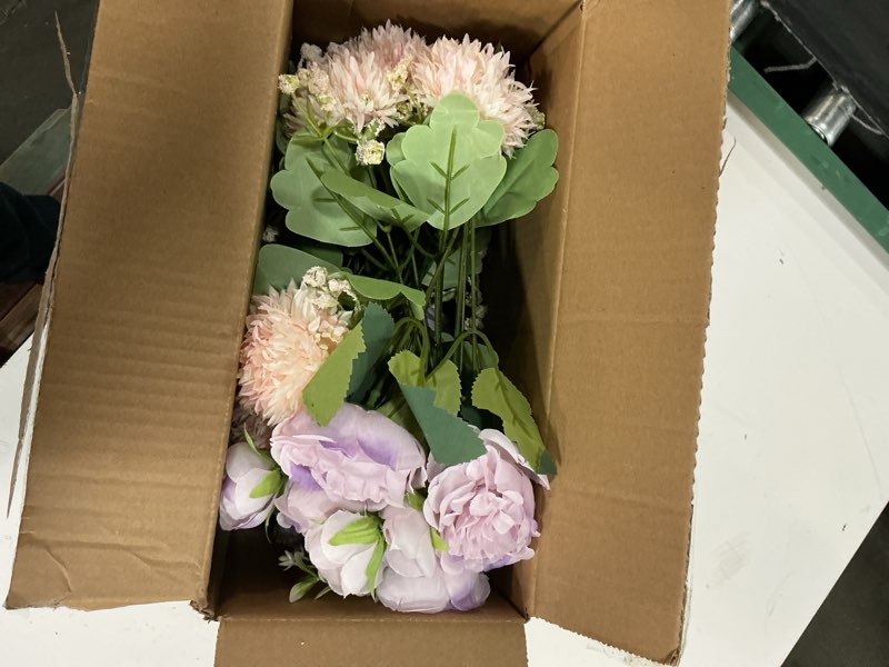 Condition photo showing Good Condition for 16 bundles artificial flowers peonies, lavender and pink silk faux peony floral arrangements fake peonies bundles for diy bouquet for vase centerpiece home wedding party centerpiece lavender & pink