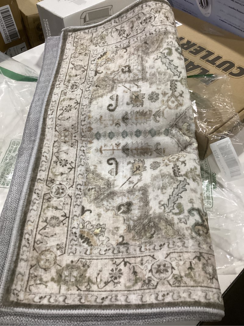 Condition photo showing Good Condition for Madane Washable Runner Rug - 2x8 Runners for Hallways Kitchen Non-Slip Runner Rugs Ultra-Thin Laundry Room Rug Throw Carpet Runner for Entrance Living Dinning Room Foyer (Ivory/Brown, 2 x 8) Ivory/Brown 2' x 8' (Runner)