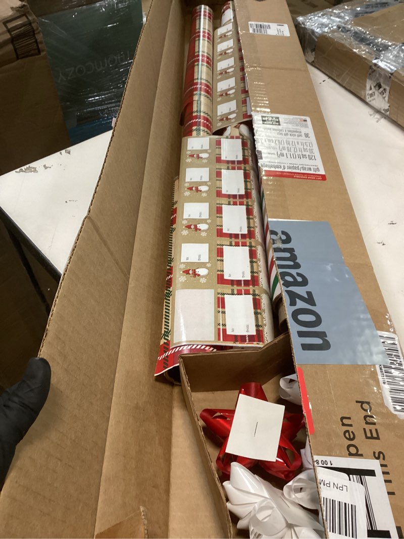 Condition photo showing Good Condition for american greetings christmas reversible jumbo wrapping paper roll  red snowman and red plaid (1 roll  175 sq. ft)