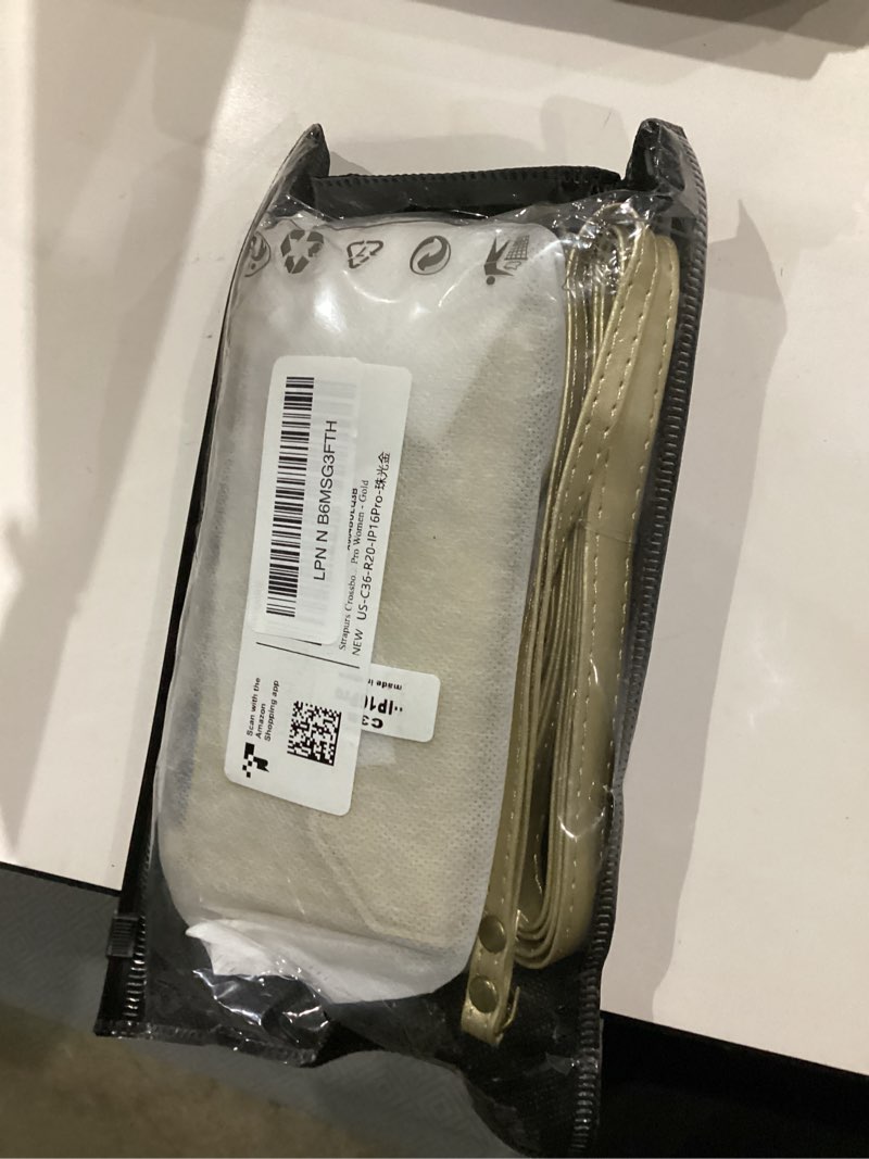 Condition photo showing New/Like New for wallet case compatible with iphone 16 pro 6.3" rfid blocking 10-card holder soft pu leather magnetic snap shoulder strap zipper pocket phone case fit for iphone 16 pro for women - gold iphone 16 pro - 6.3" gold
