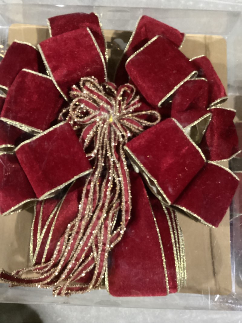 Condition photo showing New/Like New for SY Super Bang Velvet Christmas Tree Topper, Red/Gold 48x12 Inch Christmas Bow Tree Topper for Xmas Tree Decorations, for Xmas Ornaments Holiday Home Indoor/Outdoor Wedding Thanksgiving Decor. Red-gold