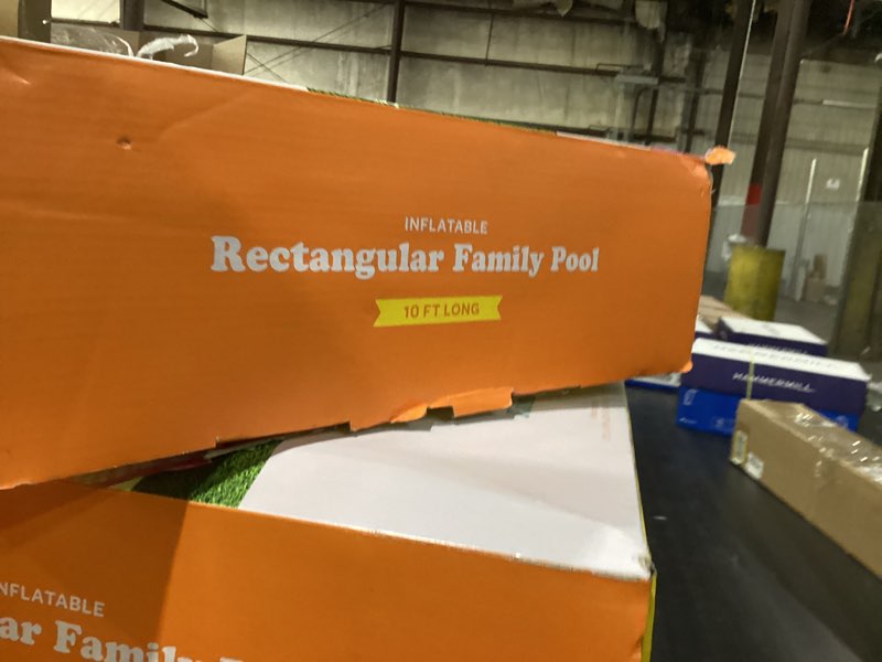 Condition photo showing As Is for a sun squad inflatable rectangular family pool box
