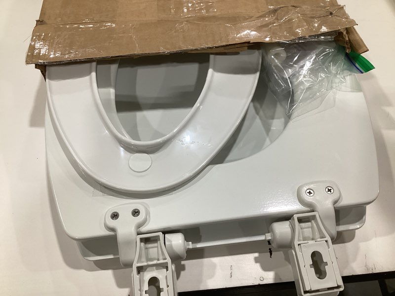 Condition photo showing As Is for mayfair nextstep2 toilet seat with toddler potty training seat built-in, slow close, easy clean, magnetic removable kids seat, made in usa, elongated, white