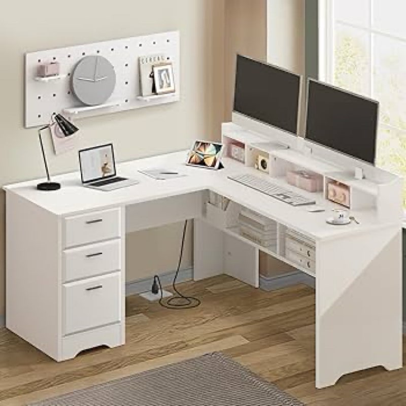 L-Shaped Executive Desk With Power Outlet