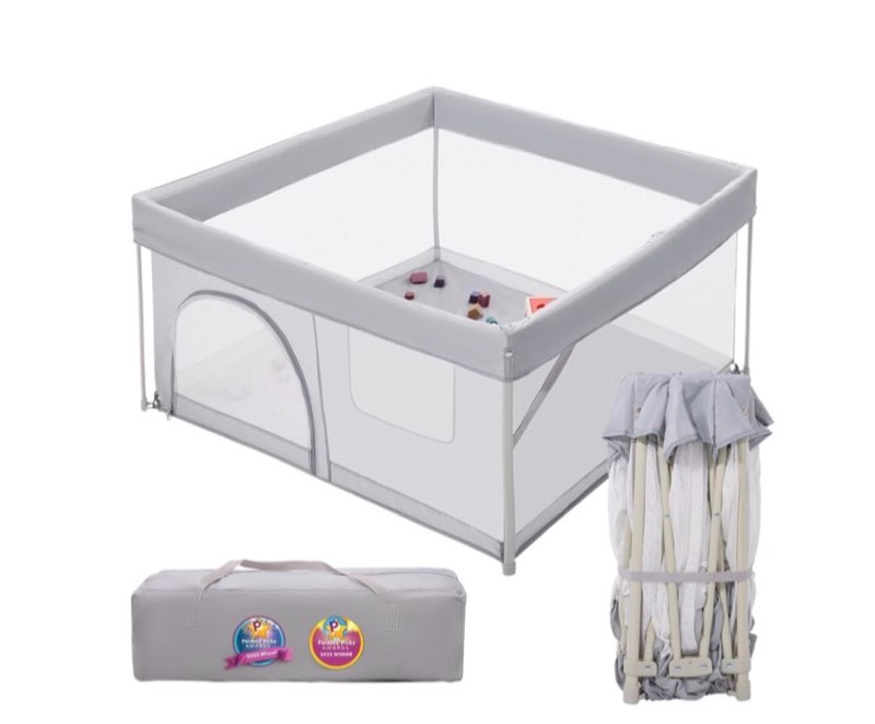 babelio foldable baby playpen 46" × 46", portable playard for babies and toddlers, parents' picks awards winner, no assembly required, indoor & outdoor kids safety play pen area, travel fence, grey